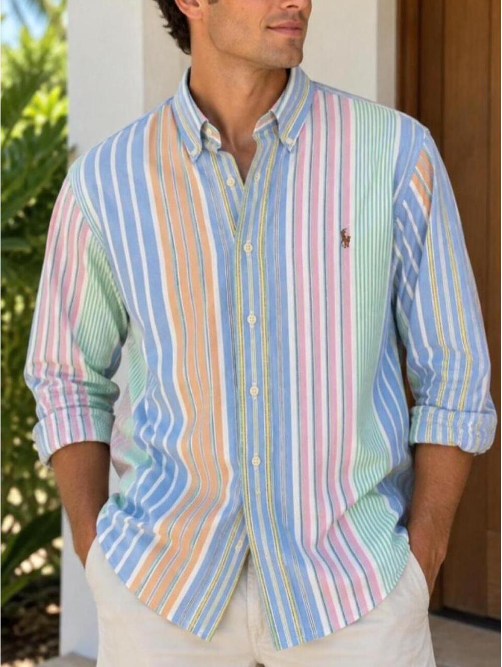Ralph Lauren Multicolor Striped Oxford Button Down Shirt Men’s M Preppy Coastal